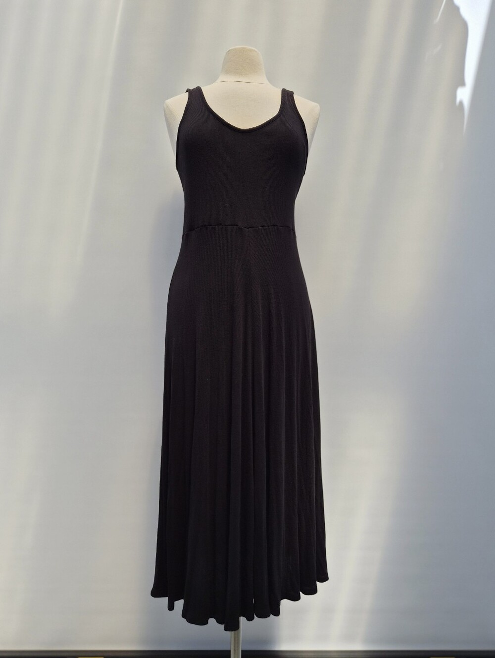 Marine Layer Lexi Rib Sun In Fit & Flare Black Midi Dress Size Large Minimalist